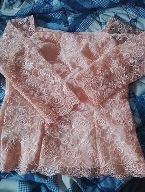 Lace Peplum Off-Shoulder Top - Blush Pink